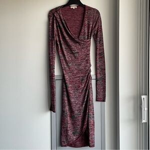 ARITZIA WILFRED FREE Maroon Long Sleeve Faux Wrap Dress